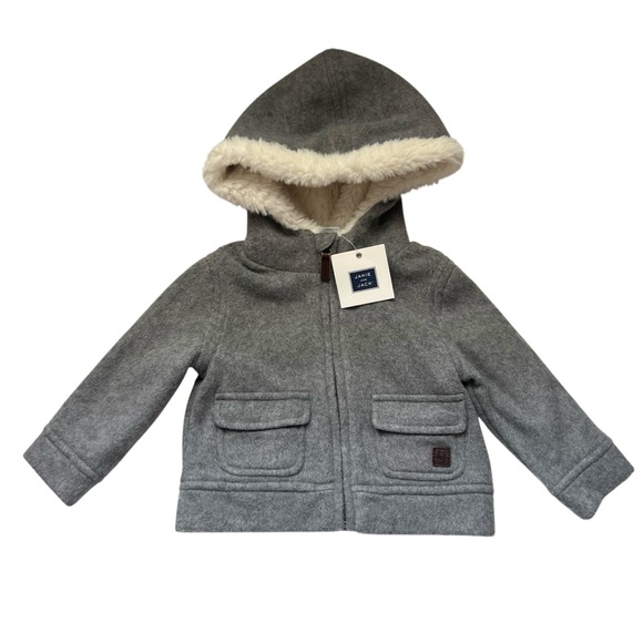 NWT Janie & Jack Sherpa Lined Hooded Jacket Gray Infant Size 6-12 Months - Picture 1 of 3